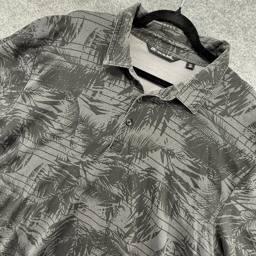 Travis Mathew Polo Shirt Mens XXL Gray Tropical Palm Print Golf Short Sleeve